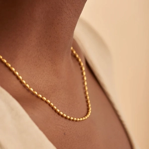 Collier En Acier Inoxydable Chaîne À Perles Ovales Grains D'Olive Géométrique Bijoux Minimalistes Femmes