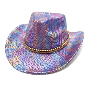 Metallic gradient sequin western cowboy hat with purple and blue snake scales