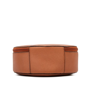 Brown Saffiano leather heart-shaped handbag with double zippers for women