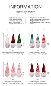 Detailed view of handmade knitted Christmas gnome ornaments with various patterns and dimensions