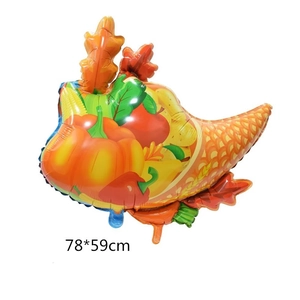 Thanksgiving cornucopia foil balloon with pumpkins and autumn leaves design 78x59cm