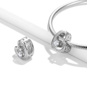 S925 sterling silver heart bead charm with clear zircon stone on a snake chain