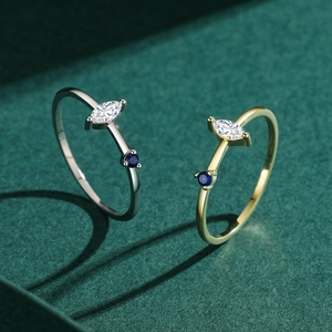 S925 sterling silver minimalist rings with marquise zircon and blue sapphire stones