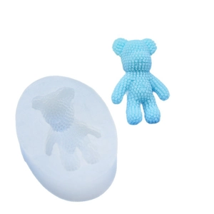 3D bear silicone mold for resin DIY crafts with pixel textured finish and casting example