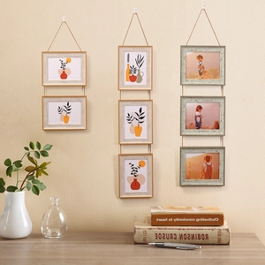 Hanging Picture Frames Combination Resin Wood Grain With Hemp Rope Wall Decor Nordic Minimalist Collage Multi Frames