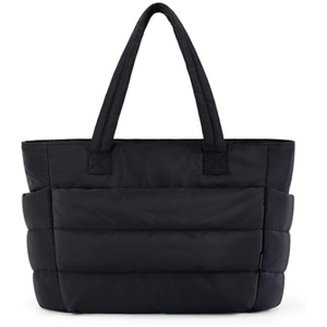 Quilted Puffer Tote Bag Large Capacity Handbag With Laptop Compartment Lightweight Padded Shoulder Bag For Travel Gym Women