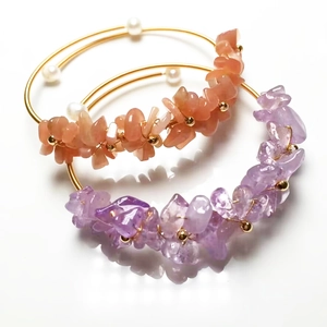 14K gold wire wrapped bracelets with crystal stones, sunstone, and freshwater pearls