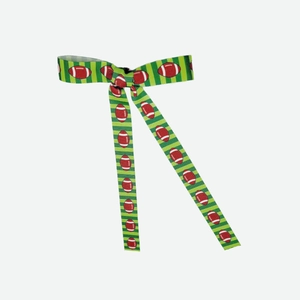 Green and white striped ribbon bow hair clip with red football print for festival party