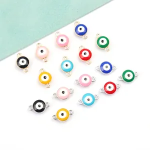 Turkish Evil Eye Enamel Alloy Charms Double Loop Connectors For DIY Necklace Bracelet Jewelry Making Colorful