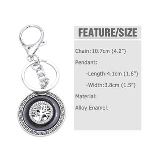 Detailed view of Tree of Life keychain with size measurements and silver alloy finish
