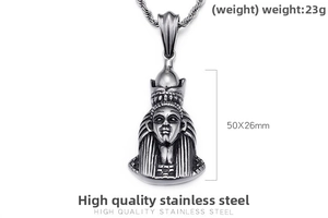 Detail of vintage Pharaoh pendant in stainless steel showing 50x26mm size and weight