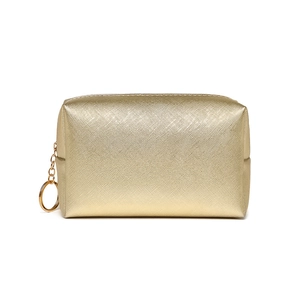 Waterproof golden PU cosmetic bag with textured surface and durable zipper closure
