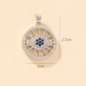 Detailed view of evil eye pendant dimensions 2.7cm by 2cm with blue and white zircons