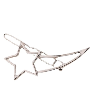 Elegant hollow star silver alloy hair clip with sleek curved line on white background