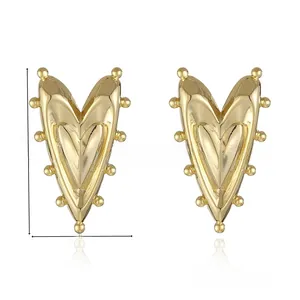 Detailed view of 24K gold plated heart earrings with measurements 3.6cm and 2.2cm