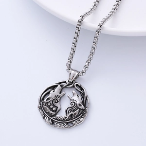 Collier Pendentif Totem Loup Acier Inoxydable 316L Viking Punk Hip Hop Creux Bijoux Argent Antique Avec Chaîne Hommes