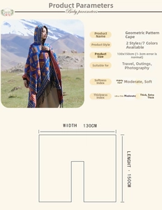 Vue détaillée du poncho tricoté aux motifs géométriques avec des bords à franges