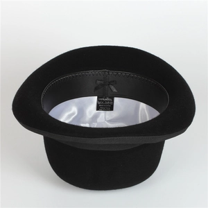 Detail view of the 100% wool fedora hat featuring white satin lining and leather sweatband