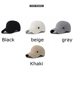 Detail view of baseball caps in black, beige, gray, and khaki with knitted textures