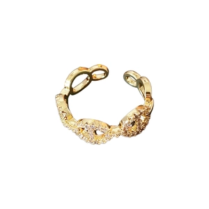Gold plated open ring featuring a double link design with sparkling zircon stones