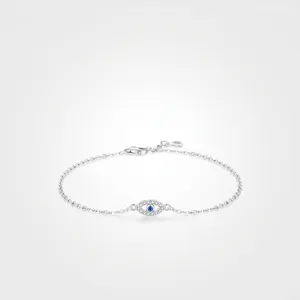 925 Sterling Silver Evil Eye Bracelet For Women With Blue Zirconia Dainty Minimalist Adjustable Chain Elegant Jewelry