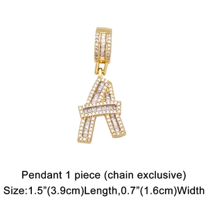 Sparkling gold zircon letter A pendant with micro-pave crystals and hip-hop styling