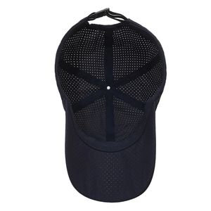 Navy breathable mesh baseball cap with adjustable strap and quick-dry cooling fabric