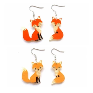Cute Smiling Fox Asymmetric Earrings Acrylic And Alloy Cartoon Animal Dangle Drop Jewelry For Women