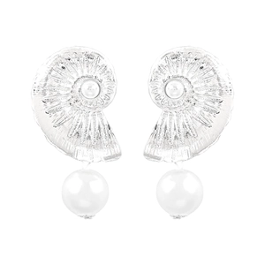 Boucles d'oreilles en forme de coquillage nautile en métal argenté avec perles pour la plage