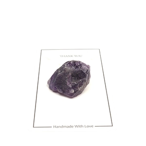 Natural raw amethyst specimen on a white card with Thank You and Handmade with Love text