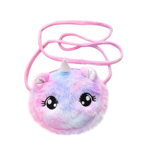 Cute plush unicorn crossbody bag for girls featuring gradient colors and 3D details