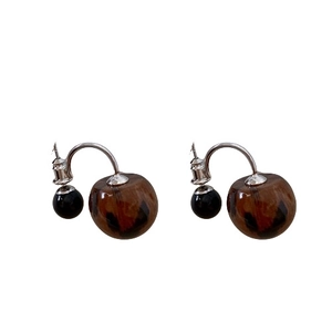 Retro leopard print double sphere drop earrings with silver pins for women