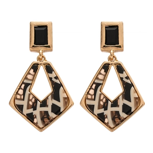 Vintage geometric diamond acetate earrings with hollow rhombus pendants and gold accents
