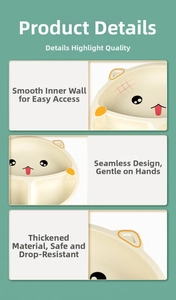 Close-up of baby suction plate with smooth inner walls and cat print details