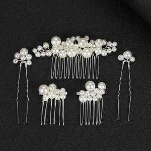5-piece vintage baroque pearl hair clip set for bridal wedding hairstyles in silver finish