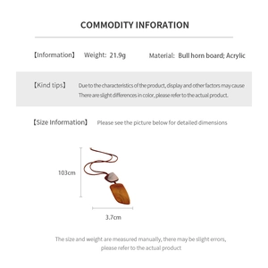 Detailed dimension guide for long bull horn necklace with acrylic pendant components