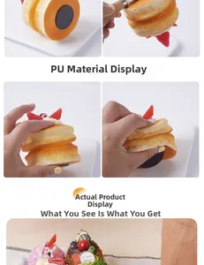 Detail of slow-rebound PU foam fruit pancake fridge magnet with realistic cream and strawberry
