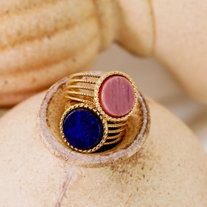 Luxurious gold-plated stainless steel woven rings with colorful natural gemstones