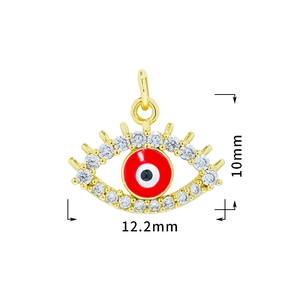 18K gold plated evil eye pendant with micro zircon stones and enamel details, 12.2mm width