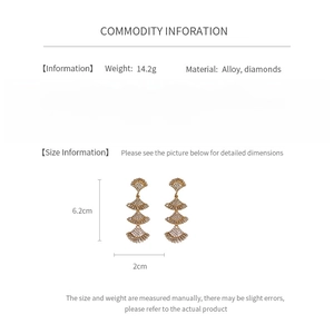 Detailed size and material specification chart for multilayer fan-shaped tassel earrings