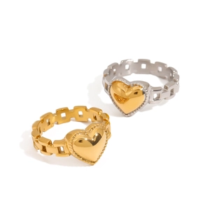 Gold and silver heart-shaped chain rings made of stainless steel for women