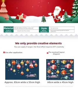 Detailed view of waterproof PVC Christmas wall stickers with sizing and DIY layout info