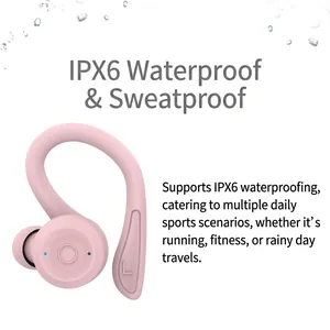 Pink earhook TWS wireless earbuds with IPX6 waterproof rating for running and sports
