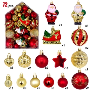 72-piece red and gold Christmas ornament set with Santa, stars and assorted baubles