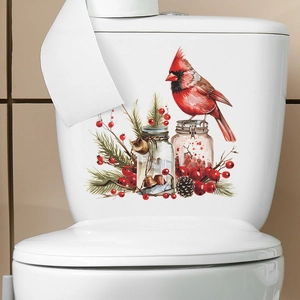 Sticker mural de Noël avec oiseaux rouges et bocaux pour déco de salle de bain