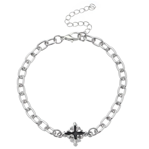 Silver link chain bracelet with a black cross pendant and adjustable lobster clasp