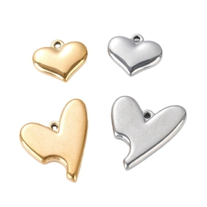 Polished stainless steel heart pendants in gold and silver finishes for DIY jewelry