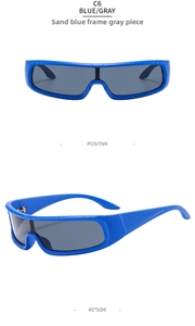 Detail view of sand blue matte sports sunglasses with grey lenses in two angles