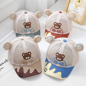 Kids Mesh Baseball Cap Breathable Sun Protection Outdoor Cartoon Bear Embroidery 3D Ears For Toddlers
