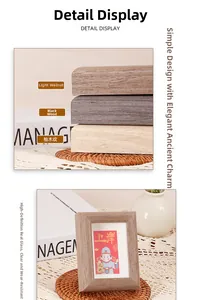 Close-up of wooden photo frames in walnut, black, and teak finishes with rounded corners